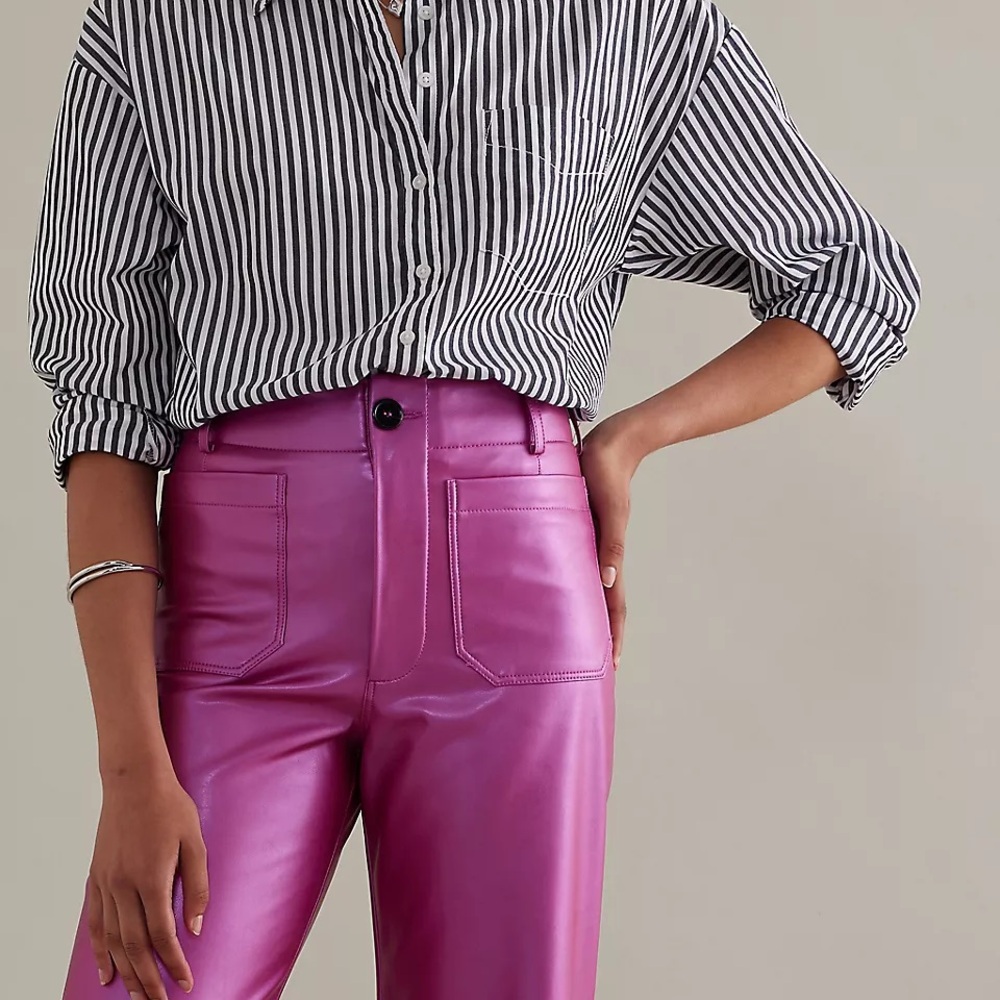 Anthropologie Maeve Colette Faux leather Wide-Leg Pants in Pink